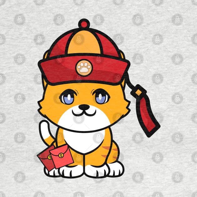 Funny orange cat celebrates lunar new year by Pet Station